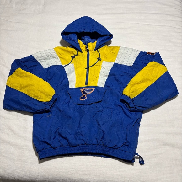 Vintage STARTER St Louis Blues Half Zip Hooded Puffer Coat Jacket - Picture 1 of 12